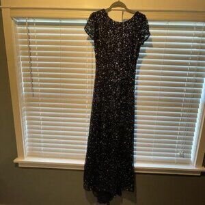 Adrianna Papell Scoop Back Sequin Gown in Navy